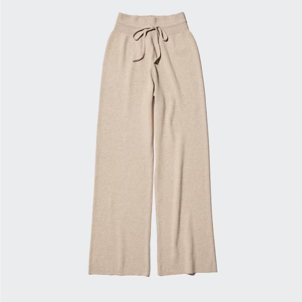 Beige Uniqlo Washable Knit Ribbed Pants